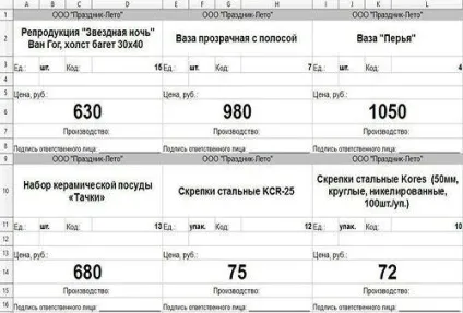 Цінники на товар