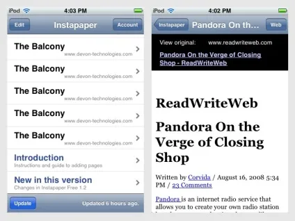 Instapaper сервіс і додаток для читання на iphone
