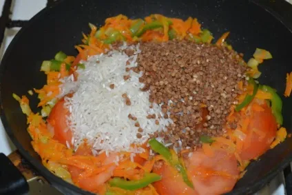 Каша гречка з рисом і овочами на сковороді - як приготувати гречку з рисом разом на гарнір,