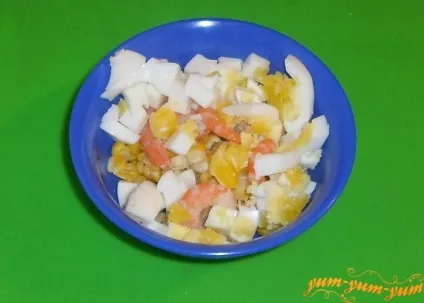 Рецепт салату з креветками, яйцем, огірком, рисом і кукурудзою (рецепт) Рецепт салату з креветками, яйцем, огірком, рисом і кукурудзою
