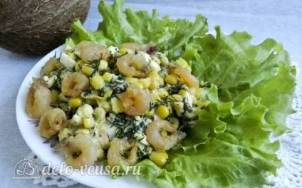 Салат з креветками, кукурудзою і яйцем рецепт з фото - покрокове приготування