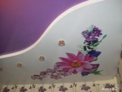 Дворівневі натяжні стелі з фотодруком на кухню в зал фото (дворівневі) Дворівневі натяжні стелі з фотодруком на кухню в зал фото