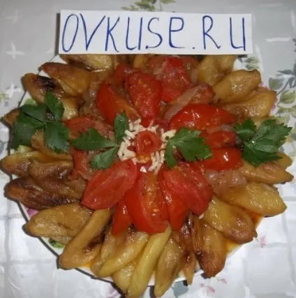 Печений перець з помідорами і цибулею, рецепт з фото