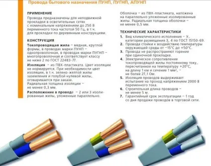 ПУНП - розшифровка електричного дроту і його характеристики (характеристики) ПУНП - розшифровка електричного дроту і його характеристики