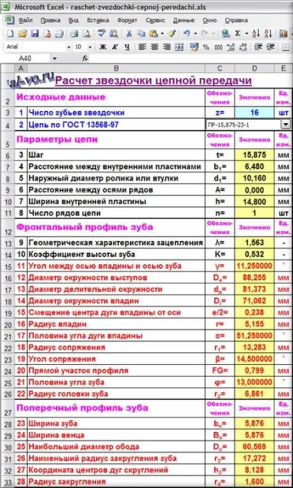 Розрахунок зірочки ланцюгової передачі в excel, блог олександра воробьева (зірочки) Розрахунок зірочки ланцюгової передачі в excel, блог олександра воробьева