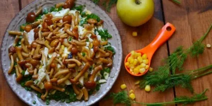 Салат з маринованими опеньками - рецепти з фото, калорійність (салат з опеньками маринованими рецепт з фото) Салат з маринованими опеньками - рецепти з фото, калорійність