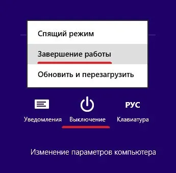 Вимкнення комп'ютера windows 8