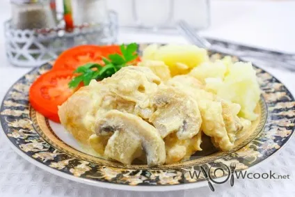 Тушкована курка з печерицями (рецепти з цибулею) Тушкована курка з печерицями