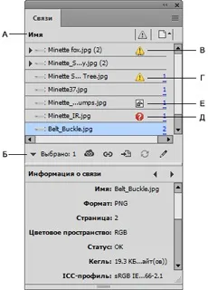 Управління пов'язаними або вбудованими графічними об'єктами в adobe indesign (групуються трикутником розкриття) Управління пов'язаними або вбудованими графічними об'єктами в adobe indesign