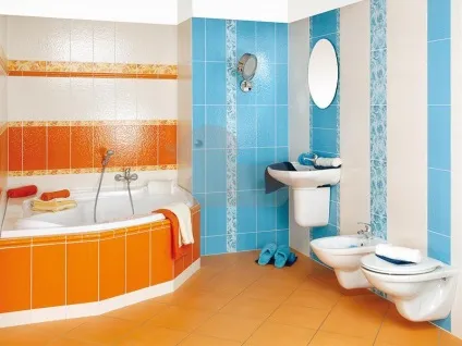 Декор приміщень блакитний кахель «камила» у ванній
