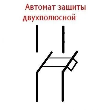 Як позначають двополюсний автомат на схемі розводки в електрощиті (двополюсний) Як позначають двополюсний автомат на схемі розводки в електрощиті
