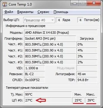 Як дізнатися температуру процесора