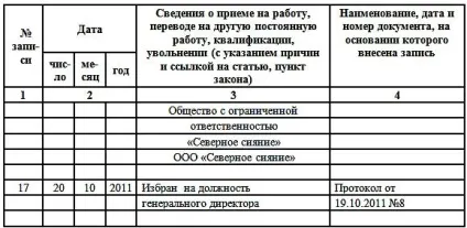 Зразок внесення запису в трудову книжку генеральному директору у 2017 році (записи) Зразок внесення запису в трудову книжку генеральному директору у 2017 році