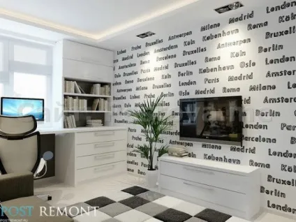 Шпалери з написами і буквами в інтер'єрі, postremont