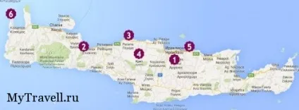 Острів Крит пам'ятки на карті, маршрут на машині по Криту (карті) Острів Крит пам'ятки на карті, маршрут на машині по Криту