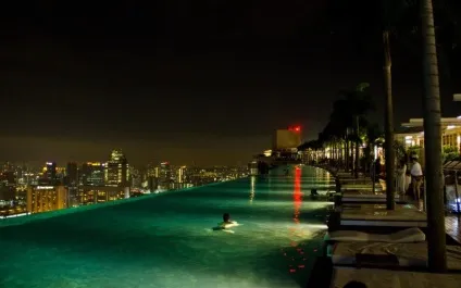 Найвищий басейн у світі на даху хмарочоса marina bay sands skypark, сингапур - туристичний (дах хмарочоса marina bay sands skypark) Найвищий басейн у світі на даху хмарочоса marina bay sands skypark, сингапур - туристичний