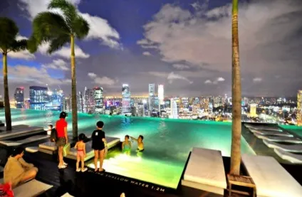 Найвищий басейн у світі на даху хмарочоса marina bay sands skypark, сингапур - туристичний (високий) Найвищий басейн у світі на даху хмарочоса marina bay sands skypark, сингапур - туристичний