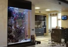 Акваріум в інтер'єрі вітальні фото в залі між кухнею, дизайн (акваріум в інтер'єрі вітальні фото) Акваріум в інтер'єрі вітальні фото в залі між кухнею, дизайн