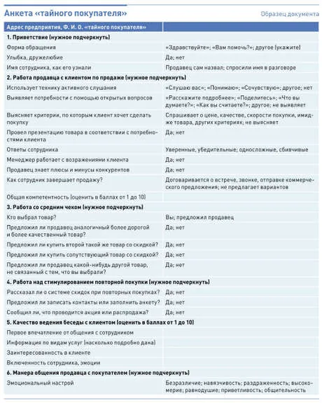 Анкета «таємного покупця» зразок документа (таємного) Анкета «таємного покупця» зразок документа