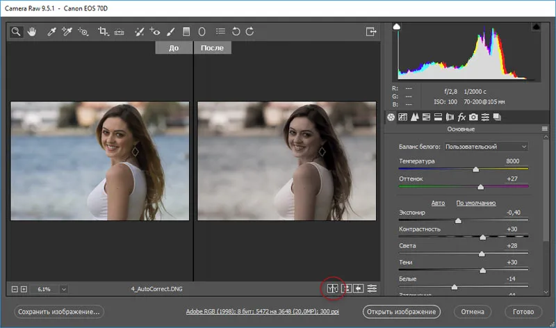 Перегляд в camera raw станів до
