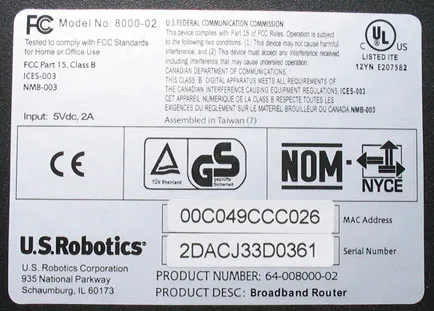 Us robotics broadband router, модель 8000-02