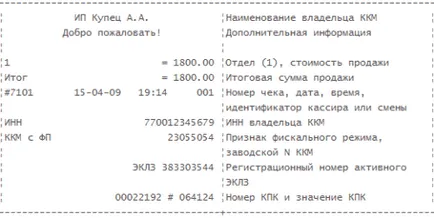 Касовий чек зразок, бланк