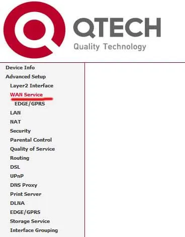 Налаштування інтернету qtech 1040