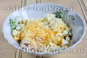Салат з куркою і зеленим горошком рецепт з огірком солоним і яйцем (яйце) Салат з куркою і зеленим горошком рецепт з огірком солоним і яйцем