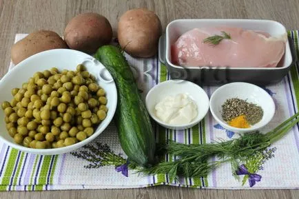 Салат з куркою, горошком і огірком - покроковий рецепт з фото, салати (салат з куркою горошком і огірком рецепт) Салат з куркою, горошком і огірком - покроковий рецепт з фото, салати
