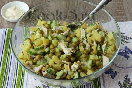 Салат з куркою, горошком і огірком - покроковий рецепт з фото, салати (салат з куркою горошком і огірком) Салат з куркою, горошком і огірком - покроковий рецепт з фото, салати