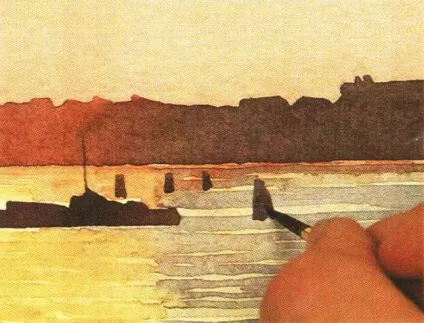Як малювати аквареллю захід над морем (Дайте фарбі висохнути) Як малювати аквареллю захід над морем