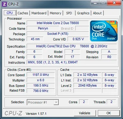 Використання програми cpu-z