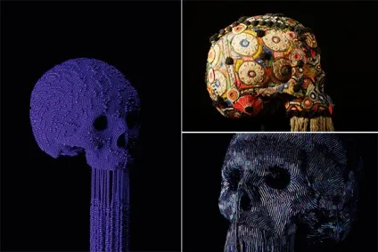 Оригінальні черепа з бісеру, ниток, пір'я і страз від jim skull (черепа) Оригінальні черепа з бісеру, ниток, пір'я і страз від jim skull