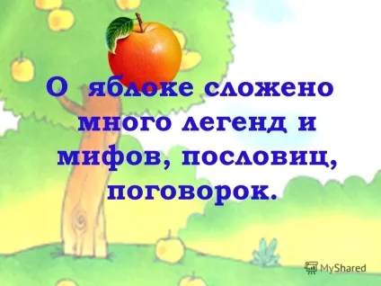 Презентація на тему про яблуко складено багато легенд і міфів, прислів'їв, приказок