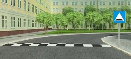 Знак лежачий поліцейський або лежачий поліцейський (перед пішохідним переходом) Знак лежачий поліцейський або лежачий поліцейський