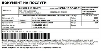 Бронювання залізничних квитків (бронювання) Бронювання залізничних квитків