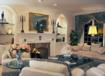 Вітальня з каміном в сучасній квартирі і будинку (вітальня) Вітальня з каміном в сучасній квартирі та будинку