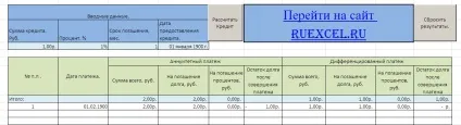 Кредитний калькулятор, розрахувати кредит в excel самостійно