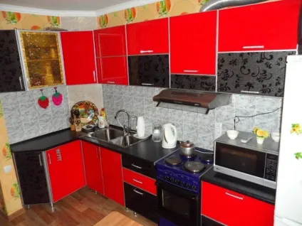 Червоно-чорна кухня вибираємо шпалери, фартух, штори (47 реальних фото), дизайн кухні, інтер'єр,
