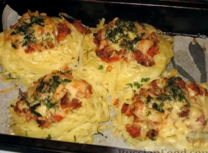 Макаронні гнізда з фаршем на сковороді рецепт з фото (гнізда) Макаронні гнізда з фаршем на сковороді рецепт з фото