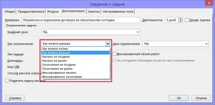Обмеження завдань в ms project