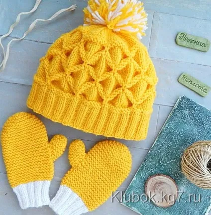 Шапочка спицями візерунком клоке, клубок