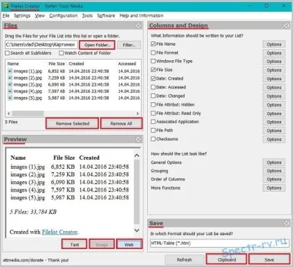 Створення списку файлів і папок - додаток filelist creator