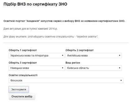 В Україні з'явився сервіс для підбору вузу за сертифікатами вно (сертифікатами) В Україні з'явився сервіс для підбору вузу за сертифікатами вно