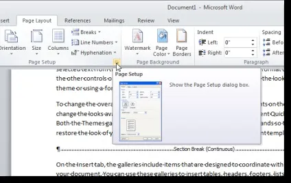 Змінюємо тип розриву розділу в word 2007 і 2010 (Page Setup Параметри) Змінюємо тип розриву розділу в word 2007 і 2010