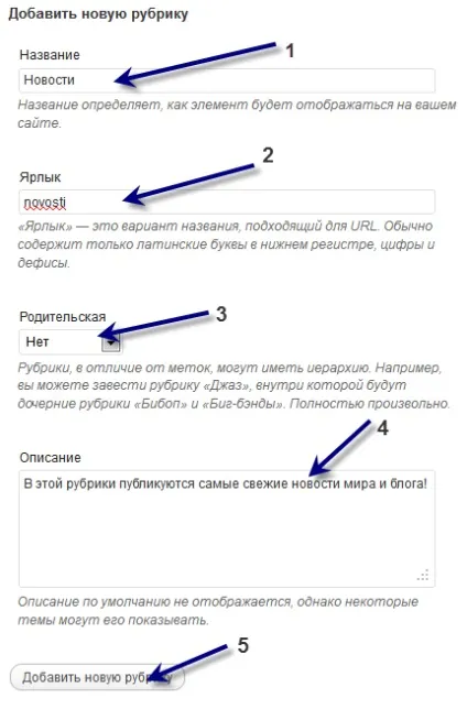 Рубрики wordpress