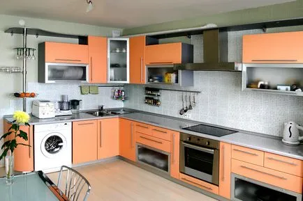 Bucătărie opțiuni combinație de culori piersic, aplicabilitate la diverse stiluri si elemente necesare