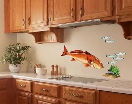 Декорация на стените на кухнята в снимката на