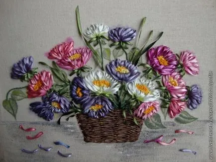 panglici de broderie asters într-un coș