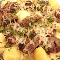 Beshbarmak marhahús - tészta receptek „szaftos” burgonyával